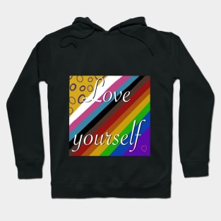 "Love yourself" Intersex inclusive pride flag background Hoodie